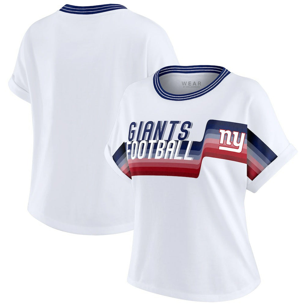 New York Giants WEAR by Erin Andrews Women's Cropped Center Stripe Dolman T-Shirt - White discount