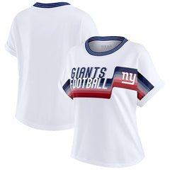 New York Giants WEAR by Erin Andrews Women's Cropped Center Stripe Dolman T-Shirt - White discount