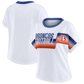 Denver Broncos WEAR by Erin Andrews Women's Cropped Center Stripe Dolman T-Shirt - White cheap