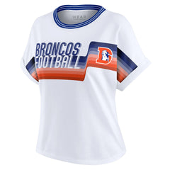 Denver Broncos WEAR by Erin Andrews Women's Cropped Center Stripe Dolman T-Shirt - White cheap