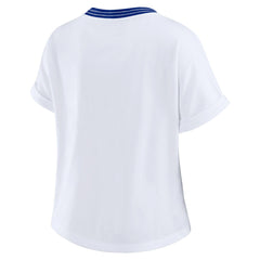Denver Broncos WEAR by Erin Andrews Women's Cropped Center Stripe Dolman T-Shirt - White cheap
