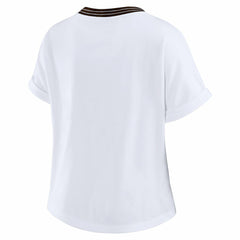 Cleveland Browns WEAR by Erin Andrews Women's Cropped Center Stripe Dolman T-Shirt - White cheap