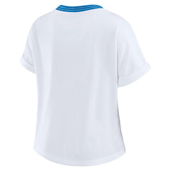 Detroit Lions WEAR by Erin Andrews Women's Cropped Center Stripe Dolman T-Shirt - White discount