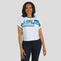 Detroit Lions WEAR by Erin Andrews Women's Cropped Center Stripe Dolman T-Shirt - White discount