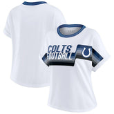 Indianapolis Colts WEAR by Erin Andrews Women's Cropped Center Stripe Dolman T-Shirt - White on sale