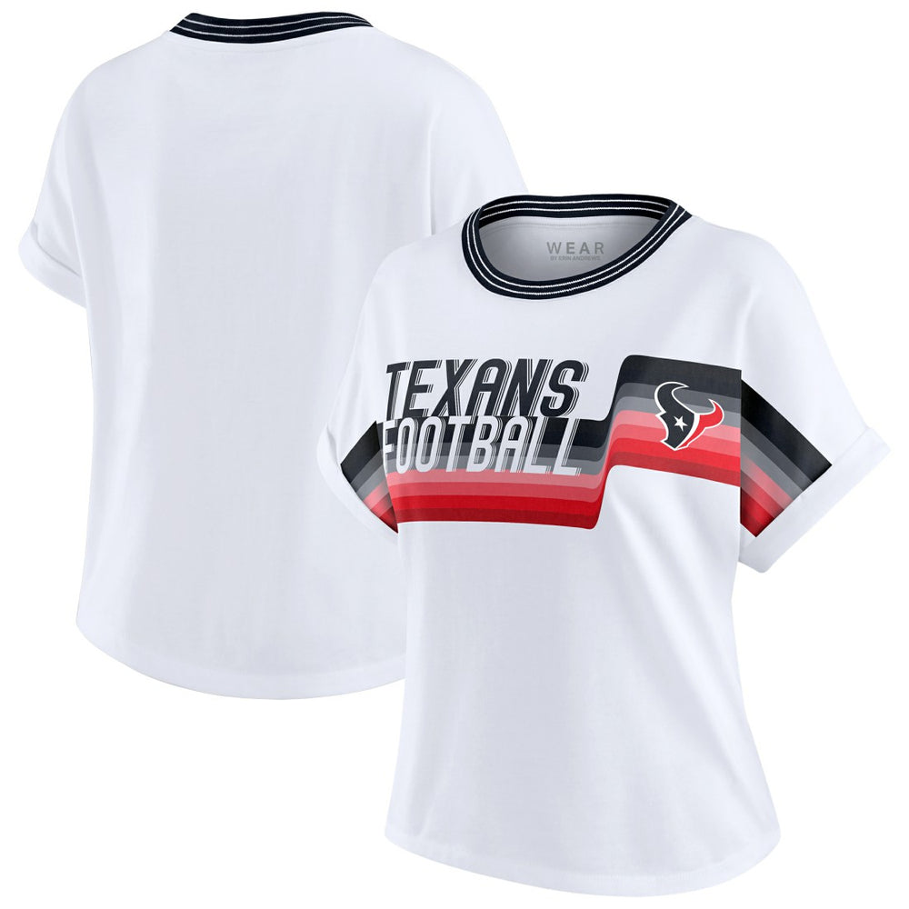 Houston Texans WEAR by Erin Andrews Women's Cropped Center Stripe Dolman T-Shirt - White discount