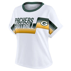 Green Bay Packers WEAR by Erin Andrews Women's Cropped Center Stripe Dolman T-Shirt - White for sale