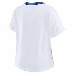 Buffalo Bills WEAR by Erin Andrews Women's Cropped Center Stripe Dolman T-Shirt - White for sale