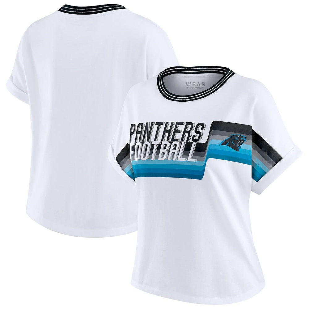 Carolina Panthers WEAR by Erin Andrews Women's Cropped Center Stripe Dolman T-Shirt - White discount