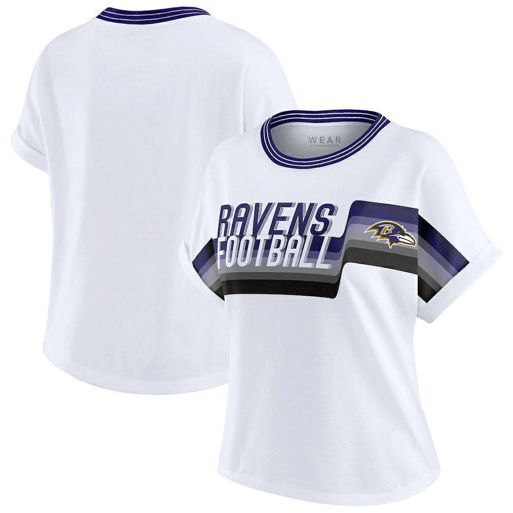 Baltimore Ravens WEAR by Erin Andrews Women's Cropped Center Stripe Dolman T-Shirt - White outlet