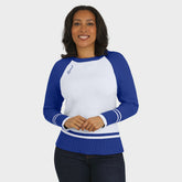 Los Angeles Rams WEAR by Erin Andrews Women's Colorblock Raglan Sweater - White/Royal for sale