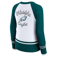 Philadelphia Eagles WEAR by Erin Andrews Women's Colorblock Raglan Sweater - White/Midnight Green for sale