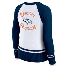 Denver Broncos WEAR by Erin Andrews Women's Colorblock Raglan Sweater - White/Navy for sale