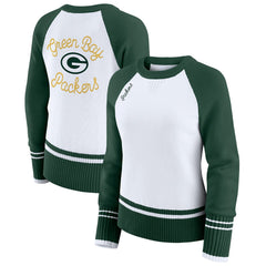 Green Bay Packers WEAR by Erin Andrews Women's Colorblock Raglan Sweater - White/Green cheap