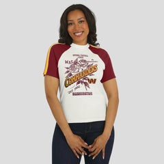 Washington Commanders WEAR by Erin Andrews Women's Sleeve Stripe Distressed Raglan T-Shirt - White for sale