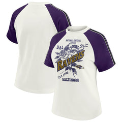 Baltimore Ravens WEAR by Erin Andrews Women's Sleeve Stripe Distressed Raglan T-Shirt - White discount