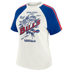 Buffalo Bills WEAR by Erin Andrews Women's Sleeve Stripe Distressed Raglan T-Shirt - White discount
