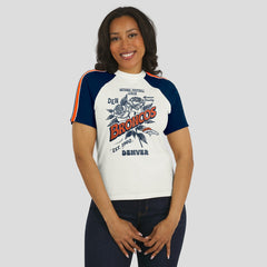 Denver Broncos WEAR by Erin Andrews Women's Sleeve Stripe Distressed Raglan T-Shirt - White for sale