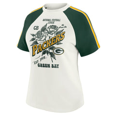 Green Bay Packers WEAR by Erin Andrews Women's Sleeve Stripe Distressed Raglan T-Shirt - White outlet