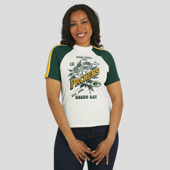 Green Bay Packers WEAR by Erin Andrews Women's Sleeve Stripe Distressed Raglan T-Shirt - White outlet