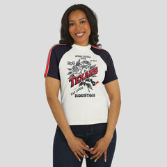 Houston Texans WEAR by Erin Andrews Women's Sleeve Stripe Distressed Raglan T-Shirt - White on sale