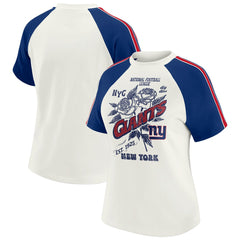 New York Giants WEAR by Erin Andrews Women's Sleeve Stripe Distressed Raglan T-Shirt - White outlet