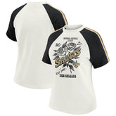 New Orleans Saints WEAR by Erin Andrews Women's Sleeve Stripe Distressed Raglan T-Shirt - White for sale