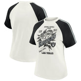 Las Vegas Raiders WEAR by Erin Andrews Women's Sleeve Stripe Distressed Raglan T-Shirt - White for sale