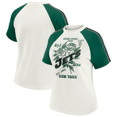 New York Jets WEAR by Erin Andrews Women's Sleeve Stripe Distressed Raglan T-Shirt - White online