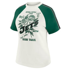 New York Jets WEAR by Erin Andrews Women's Sleeve Stripe Distressed Raglan T-Shirt - White online