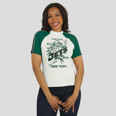 New York Jets WEAR by Erin Andrews Women's Sleeve Stripe Distressed Raglan T-Shirt - White online