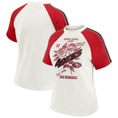 San Francisco 49ers WEAR by Erin Andrews Women's Sleeve Stripe Distressed Raglan T-Shirt - White outlet