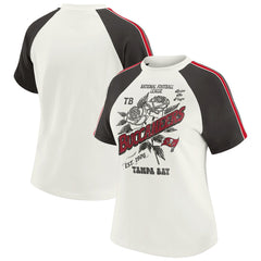 Tampa Bay Buccaneers WEAR by Erin Andrews Women's Sleeve Stripe Distressed Raglan T-Shirt - White outlet