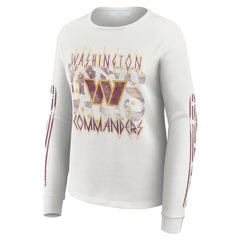 Washington Commanders WEAR by Erin Andrews Women's Graphic Waffle Long-Sleeve T-Shirt - White discount