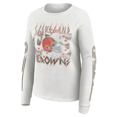 Cleveland Browns WEAR by Erin Andrews Women's Graphic Waffle Long-Sleeve T-Shirt - White discount