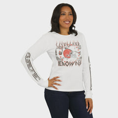 Cleveland Browns WEAR by Erin Andrews Women's Graphic Waffle Long-Sleeve T-Shirt - White discount