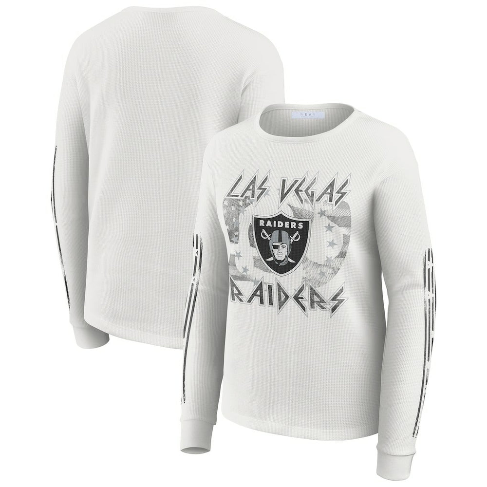 Las Vegas Raiders WEAR by Erin Andrews Women's Graphic Waffle Long-Sleeve T-Shirt - White discount