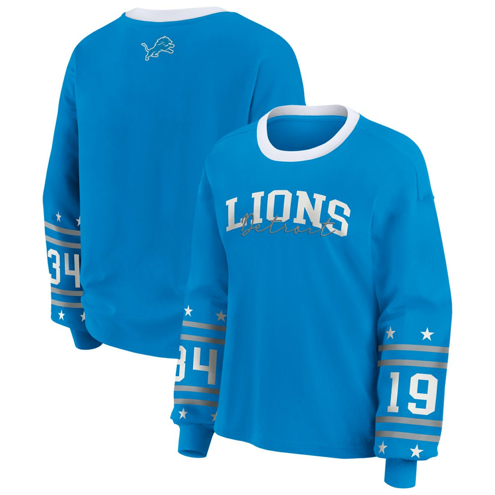 Detroit Lions WEAR by Erin Andrews Women's Sport Long-Sleeve T-Shirt - Blue cheap