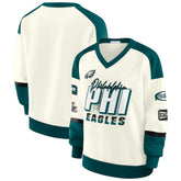 Philadelphia Eagles WEAR by Erin Andrews Women's Racing Crew V-Neck Sweatshirt - Cream outlet