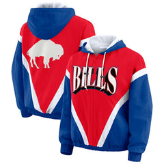 Buffalo Bills WEAR by Erin Andrews Women's Plus Size Retro Crinkle Full-Zip Hoodie Windbreaker Jacket - Red/Royal discount
