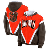 Cleveland Browns WEAR by Erin Andrews Women's Plus Size Retro Crinkle Full-Zip Hoodie Windbreaker Jacket - Orange/Brown on sale