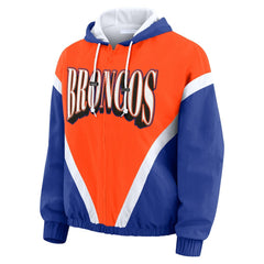 Denver Broncos WEAR by Erin Andrews Women's Plus Size Retro Crinkle Full-Zip Hoodie Windbreaker Jacket - Orange/Royal for sale