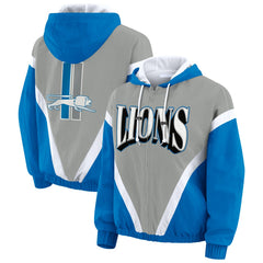 Detroit Lions WEAR by Erin Andrews Women's Plus Size Retro Crinkle Full-Zip Hoodie Windbreaker Jacket - Blue/Gray cheap