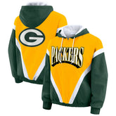 Green Bay Packers WEAR by Erin Andrews Women's Plus Size Retro Crinkle Full-Zip Hoodie Windbreaker Jacket - Gold/Green outlet