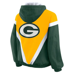 Green Bay Packers WEAR by Erin Andrews Women's Plus Size Retro Crinkle Full-Zip Hoodie Windbreaker Jacket - Gold/Green outlet