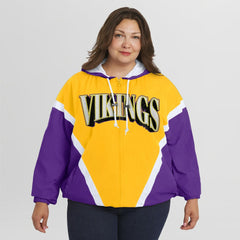 Minnesota Vikings WEAR by Erin Andrews Women's Plus Size Retro Crinkle Full-Zip Hoodie Windbreaker Jacket - Gold/Purple on sale