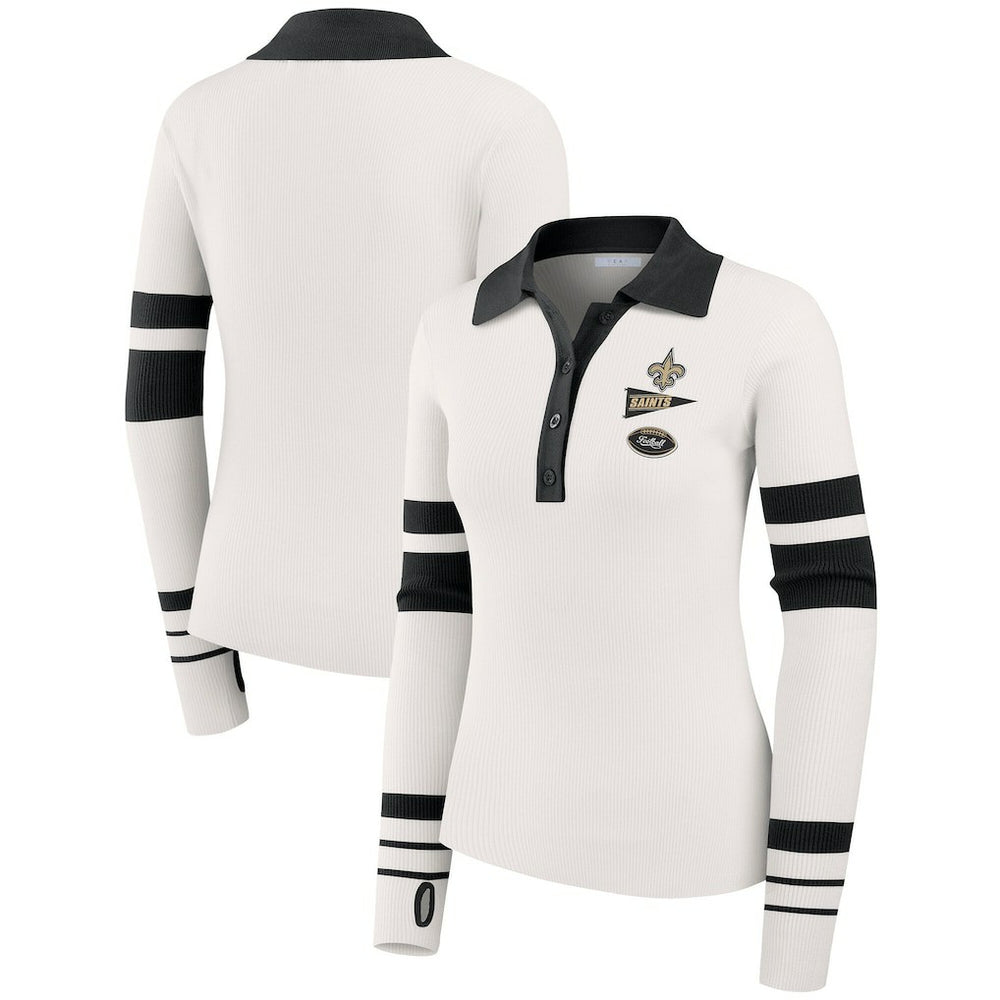 New Orleans Saints WEAR by Erin Andrews Women's Ribbed Henley Polo Sweater - White outlet