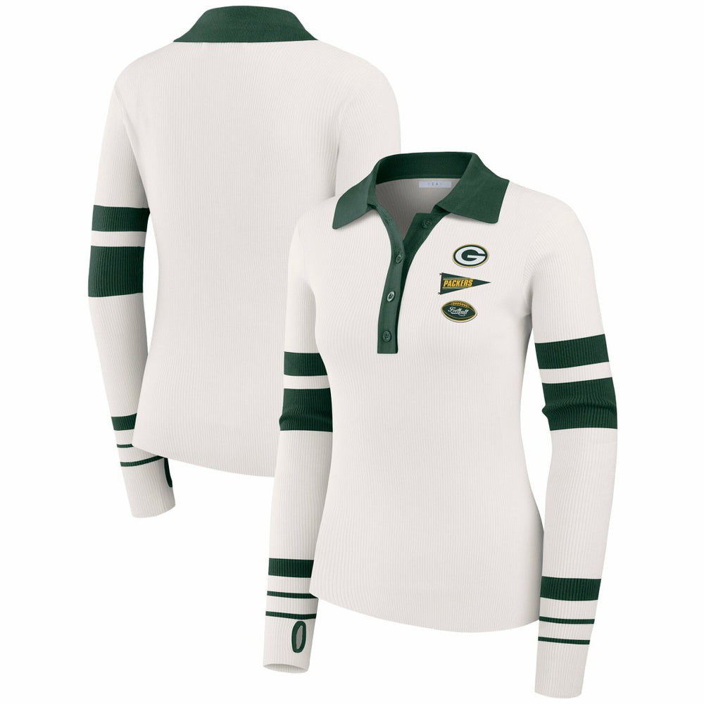 Green Bay Packers WEAR by Erin Andrews Women's Ribbed Henley Polo Sweater - White outlet