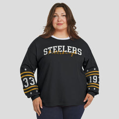 Pittsburgh Steelers WEAR by Erin Andrews Women's Plus Size Sport Long-Sleeve T-Shirt - Black on sale