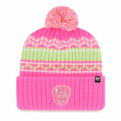 Milwaukee Brewers Youth Polar Vortex Cuffed Knit Hat with Pom Pink